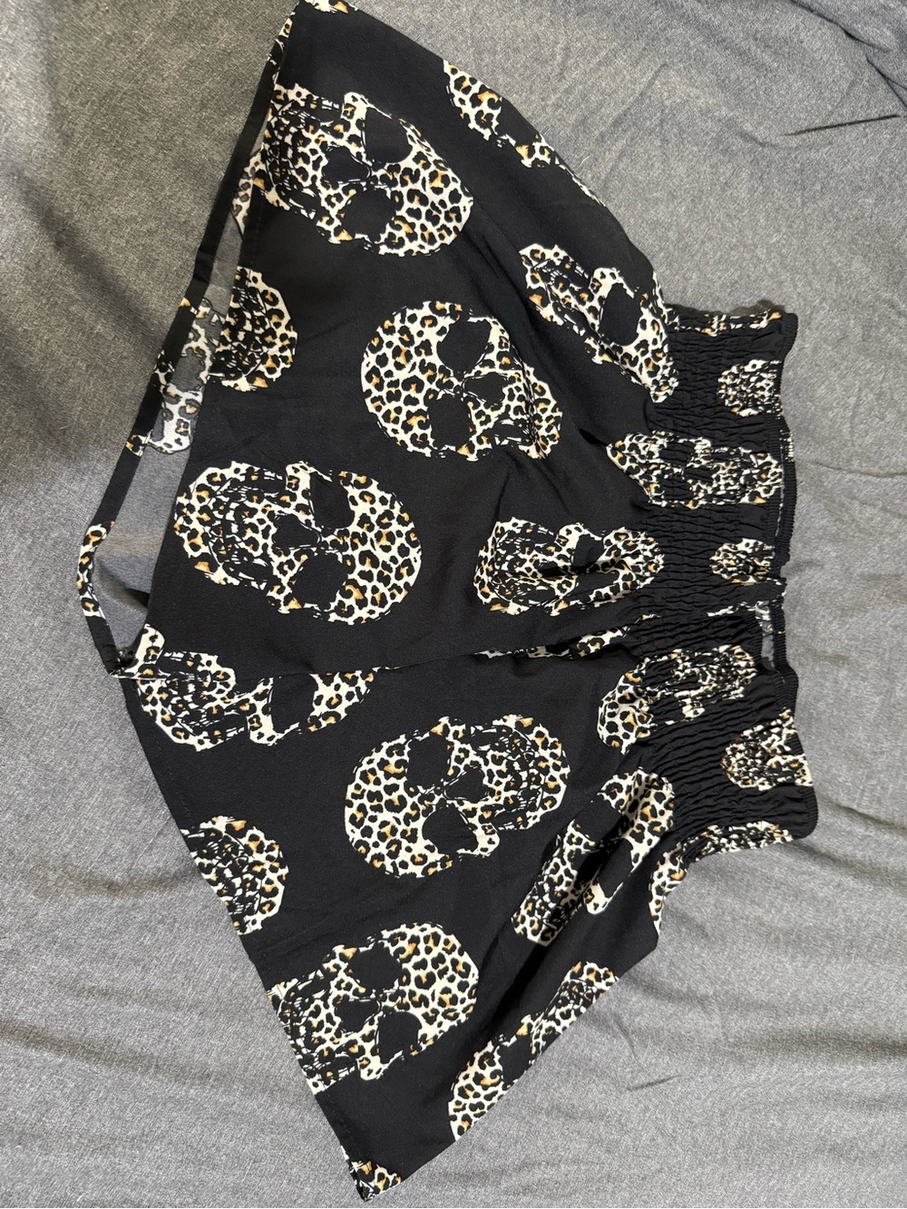 Black Skull Print Smocked Shorts